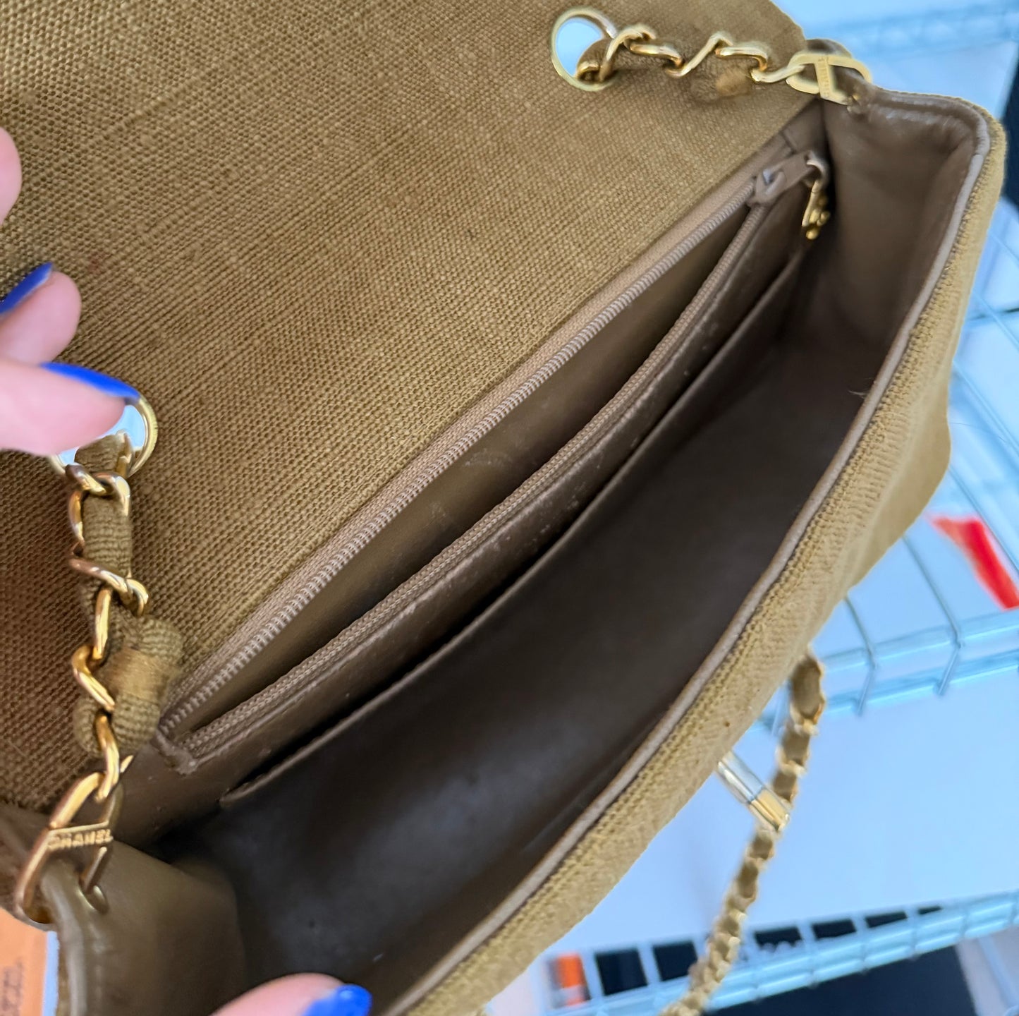 Pre-Owned Khaki Fabric Diana Single Flap Crossbody Bag