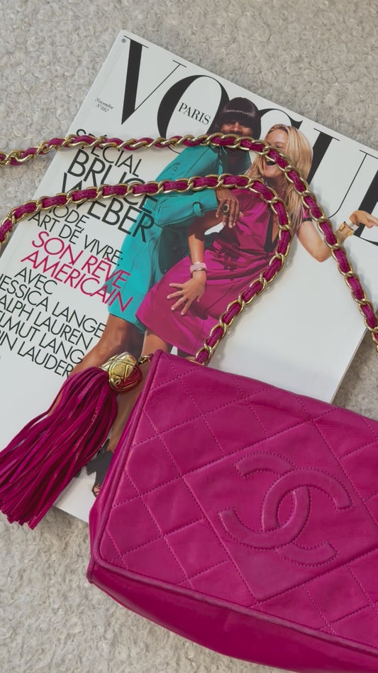 Pre-Owned Pink Matelassé Lambskin Flap Shoulder Bag