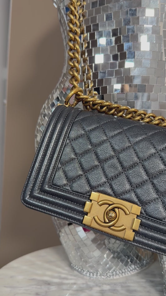 Pre-Owned Grey Iridescent Calfskin Leather Handbag