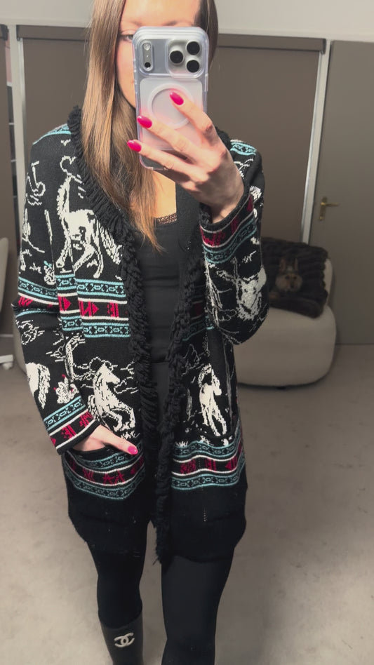 Black Merino Wool Cardigan XS